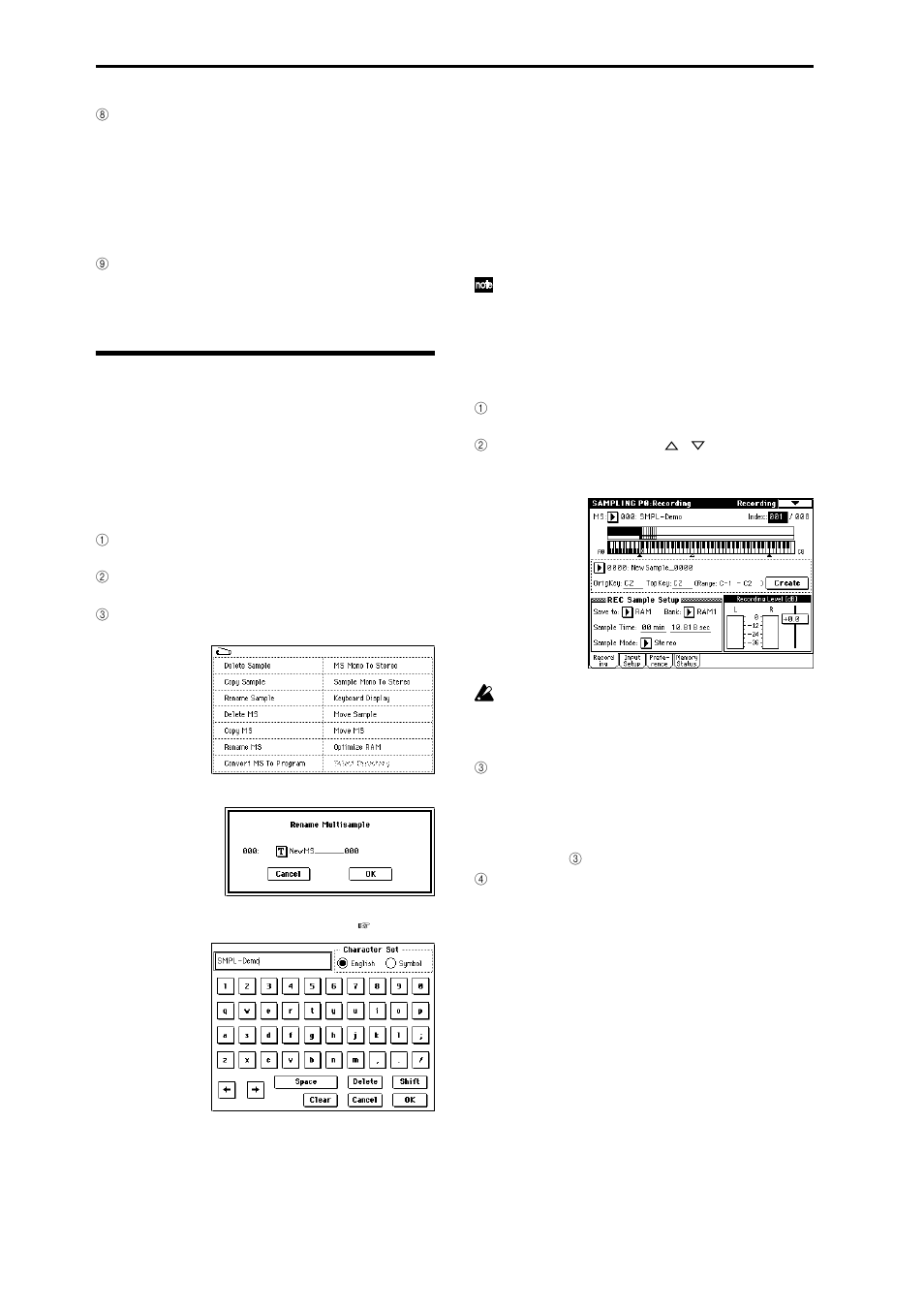 Assigning a name to the sample or multisample, Combination, or song etc.), P.40, 57) | Naming a multisample, Naming a sample | KORG sampler User Manual | Page 48 / 167