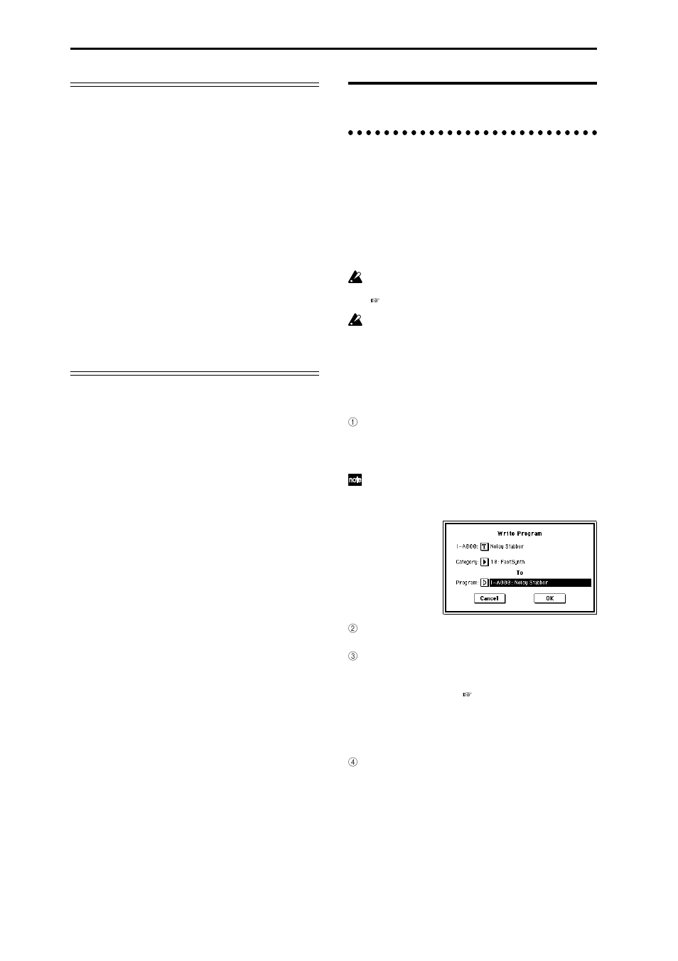 Writing to internal memory, Writing a program or combination, Ogram | P.56). category, Program, P.56 ), Using a page menu command to write | KORG sampler User Manual | Page 64 / 167