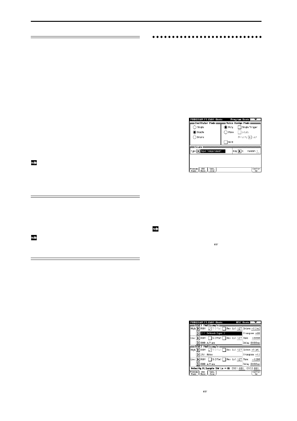 Oscillator settings p1: edit-basic, Program basic page, Osc basic page | KORG sampler User Manual | Page 76 / 167