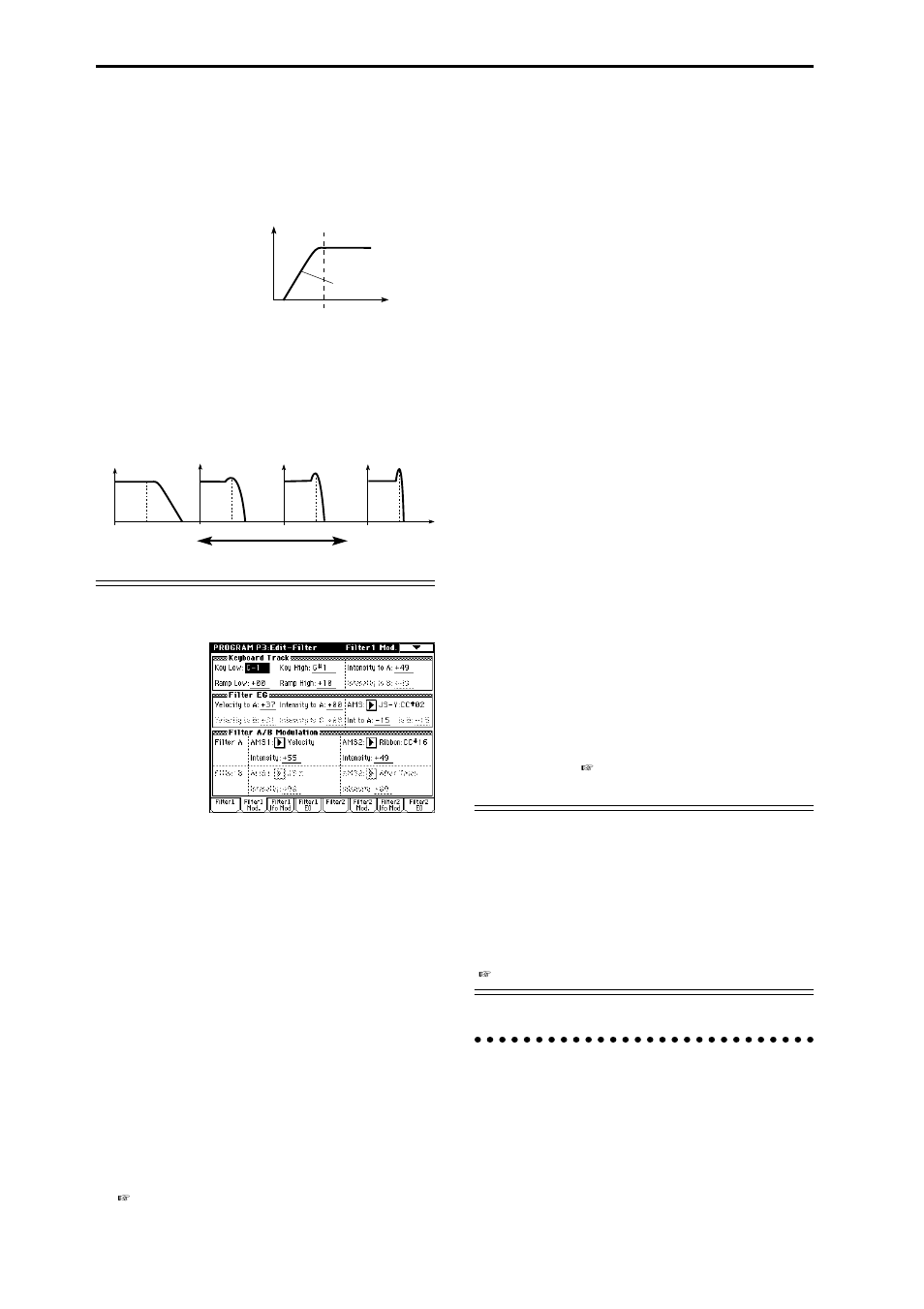 Amplifier settings p4: edit-amp, Filter1 mod. page, Filter1 lfo mod. page | Filter1 eg page | KORG sampler User Manual | Page 80 / 167