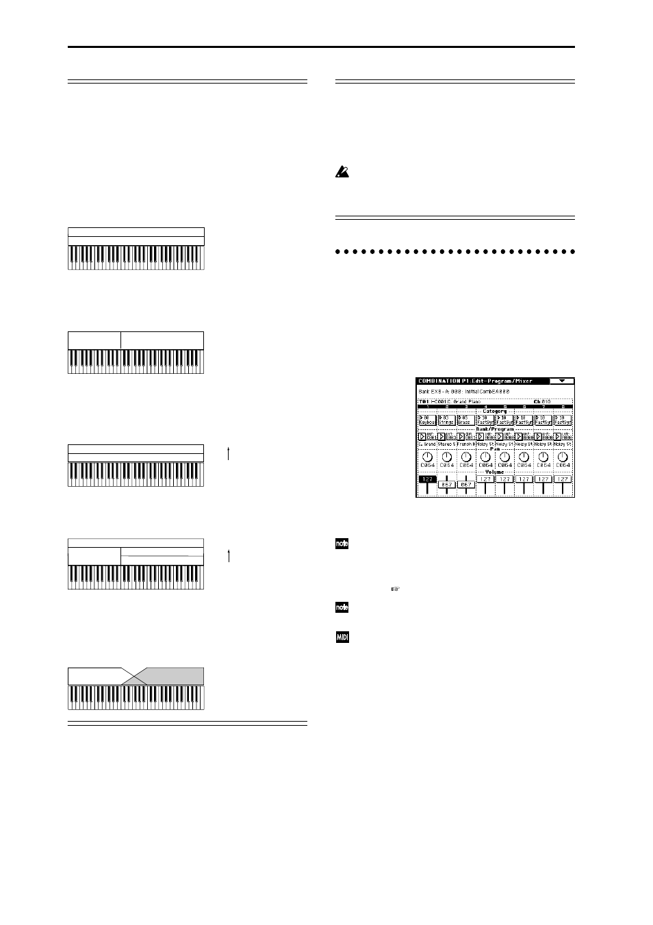 Edit-program/mixer page, Layer, split, and velocity switch, Layer | Split, Velocity switch, The compare function, Volume | KORG sampler User Manual | Page 84 / 167