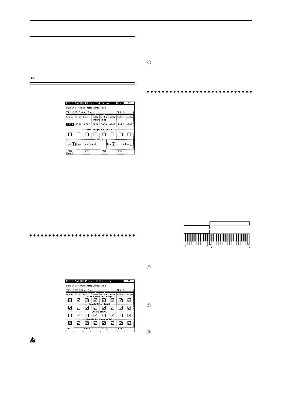 Midi filter settings p3: edit-midi filter, Other page, Key zone page (key zone settings) | KORG sampler User Manual | Page 86 / 167