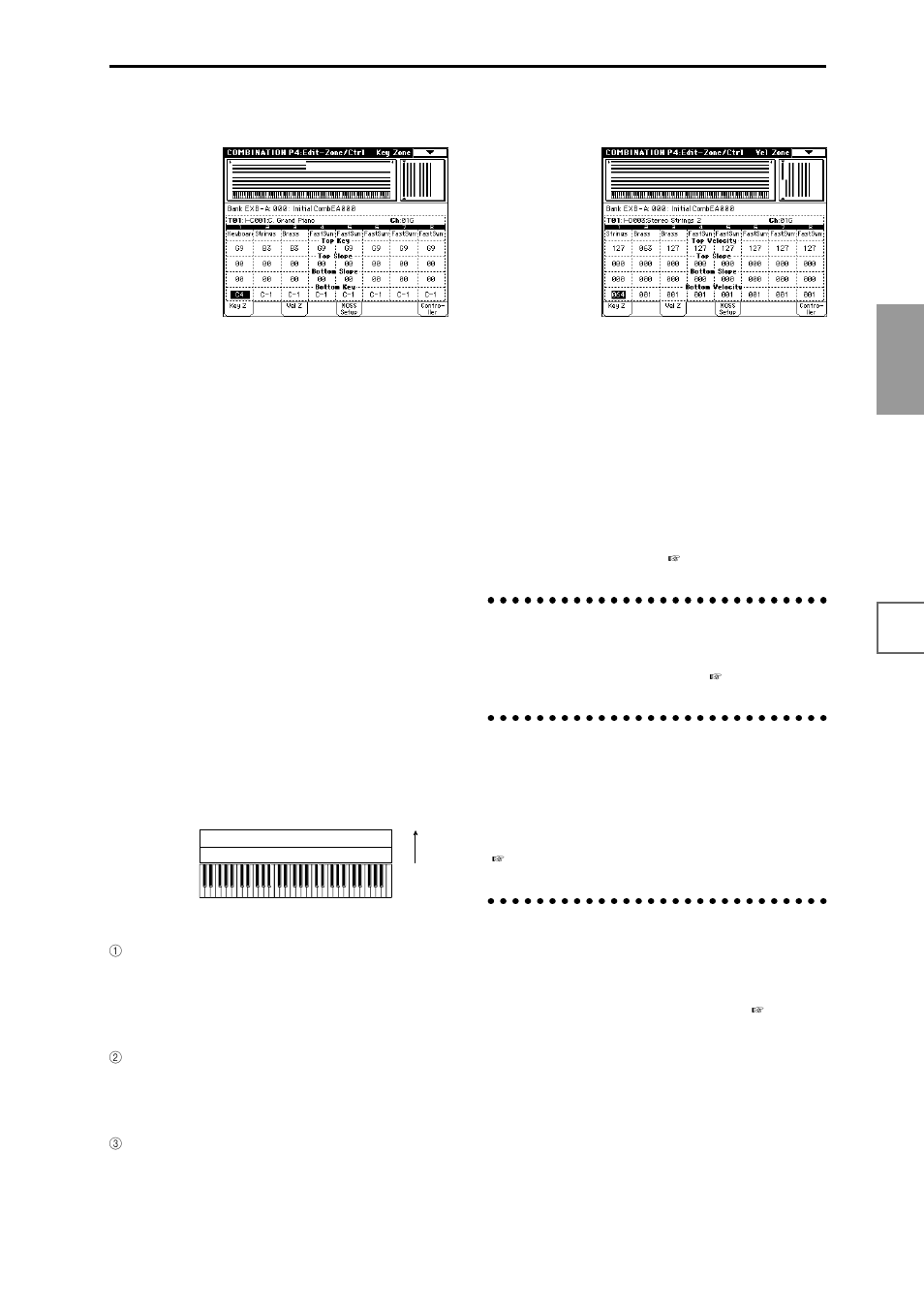 Arpeggiator settings p7: edit-arp, Insert effect settings p8: edit-insert fx, Master effect settings p9: edit-master fx | Vel zone page (velocity zone settings), Control page (controller settings), Basic functions | KORG sampler User Manual | Page 87 / 167