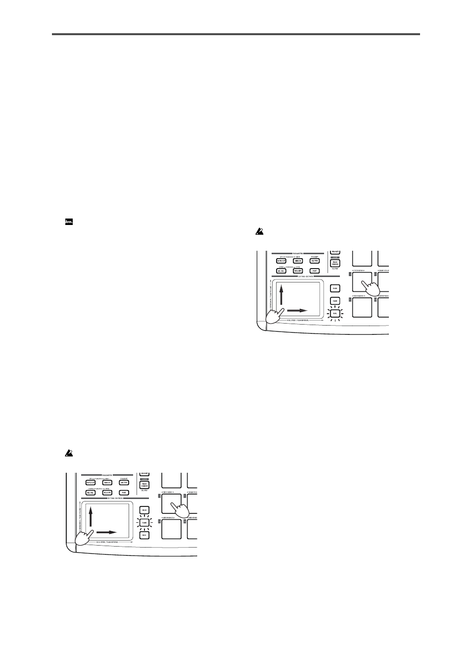 Verwenden einer festen anschlagdynamik, Die flam-funktion, Die roll-funktion | Die hold-funktion (halten) | KORG KPC-1 EFG User Manual | Page 76 / 95