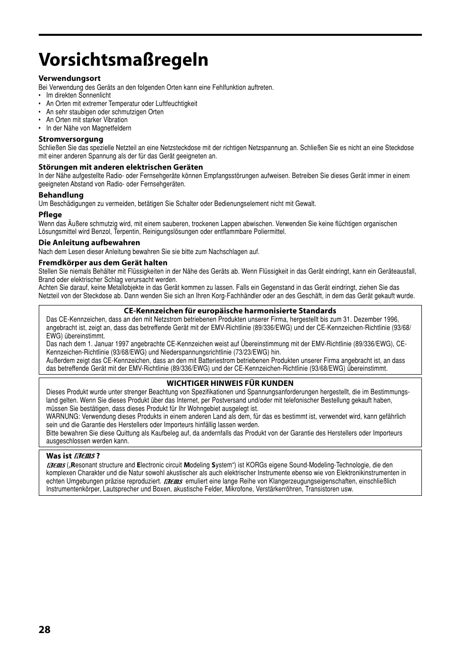 Vorsichtsmaßregeln | KORG AX10B User Manual | Page 28 / 40