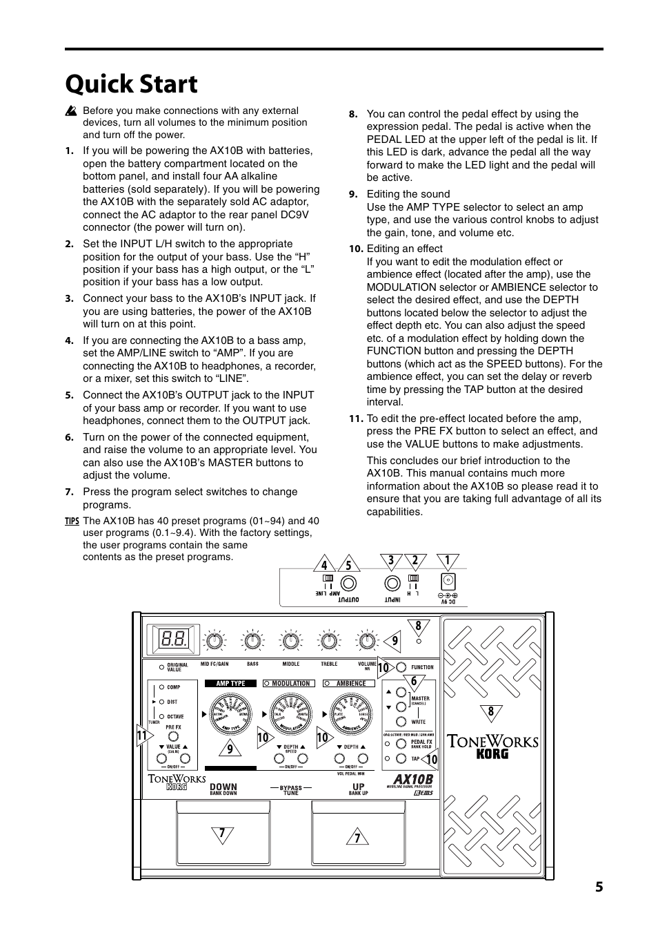 Quick start | KORG AX10B User Manual | Page 5 / 40