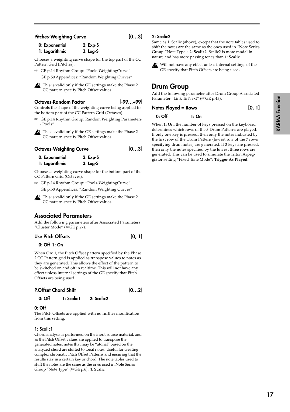 Drum group, Associated parameters | KORG KARMA 2 User Manual | Page 18 / 30