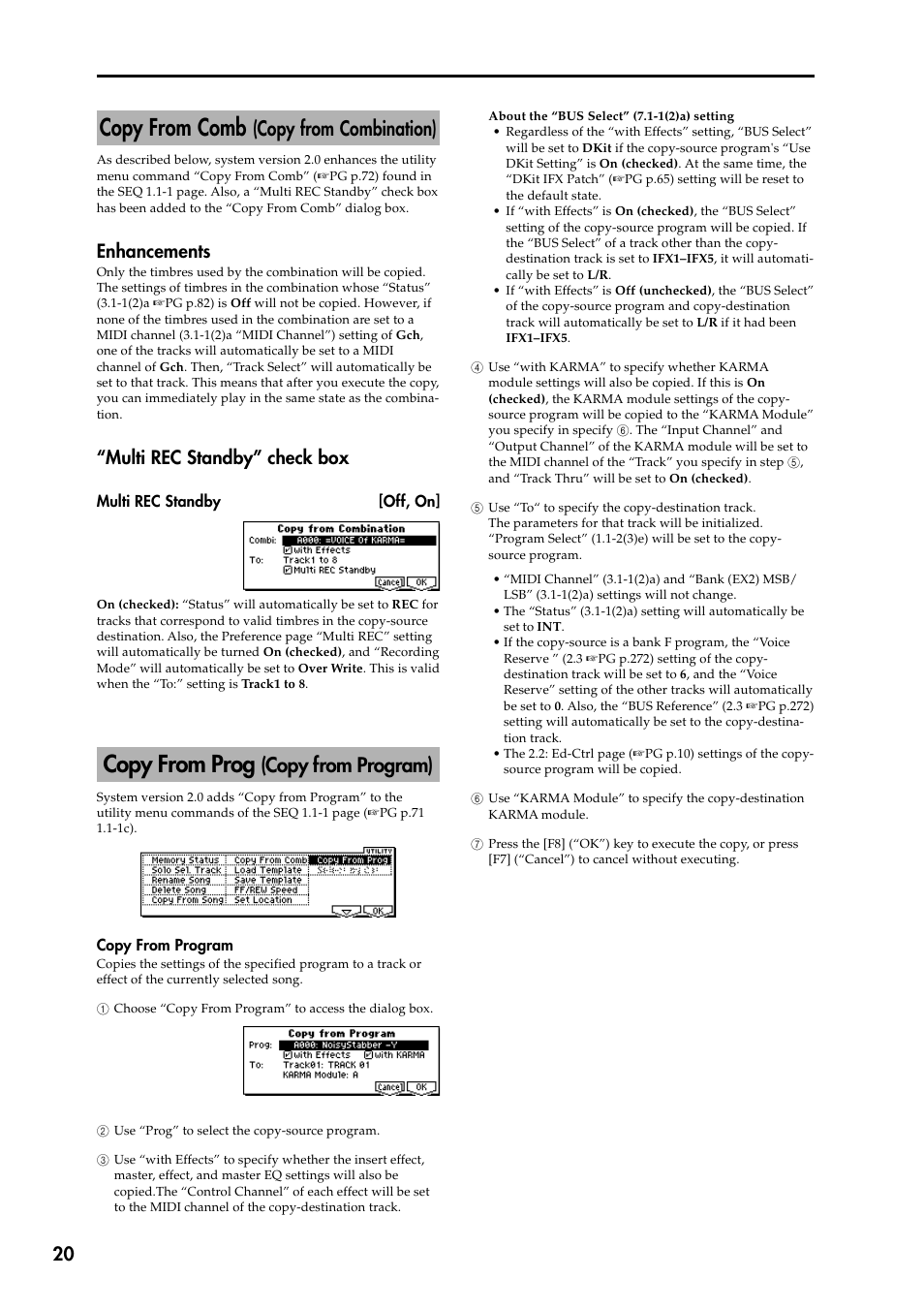 Copy from comb (copy from combination), Copy from prog (copy from program), Copy from comb | Copy from combination), Copy from prog, Copy from program), Enhancements, Multi rec standby” check box | KORG KARMA 2 User Manual | Page 21 / 30