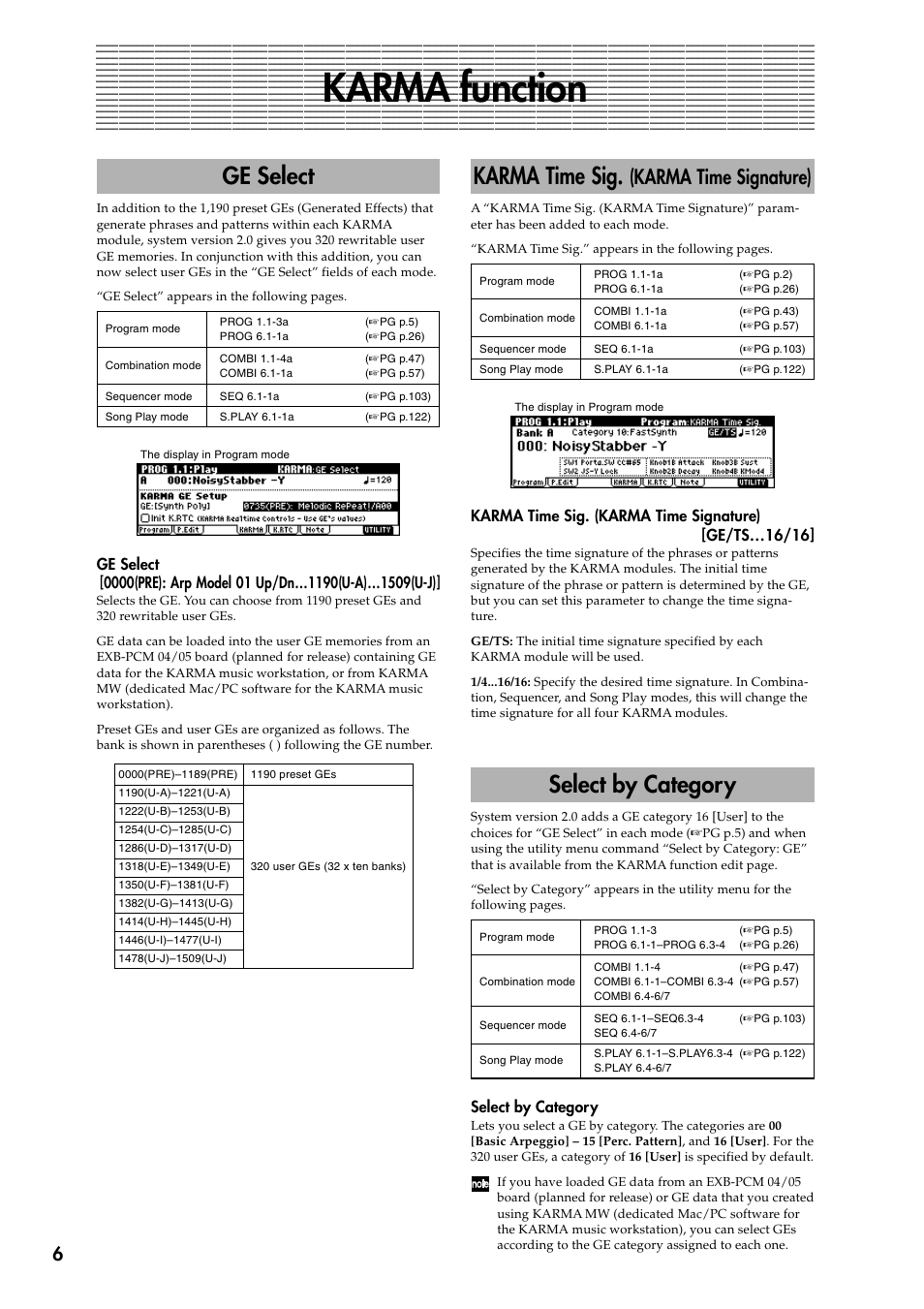 Karma function, Ge select, Karma time sig. (karma time signature) | Select by category, Ge select karma time sig, Karma time signature), Karma time sig | KORG KARMA 2 User Manual | Page 7 / 30