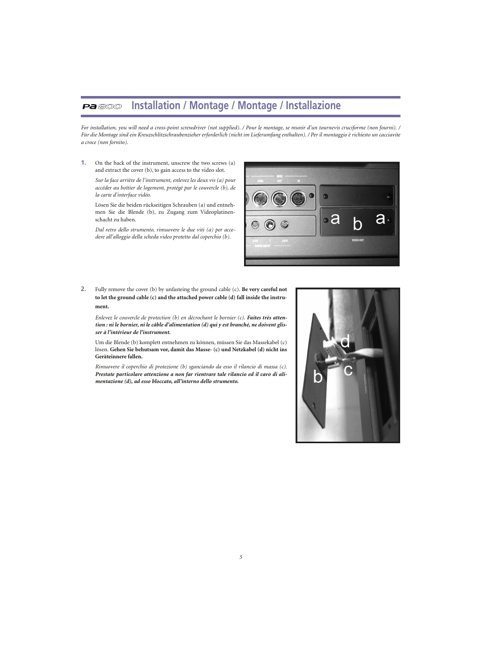 Installation / montage / montage / installazione | KORG Pa-Series Video Interface VIF4 User Manual | Page 5 / 7