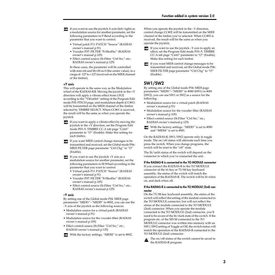 Sw1/sw2 | KORG Radias MMT User Manual | Page 3 / 6