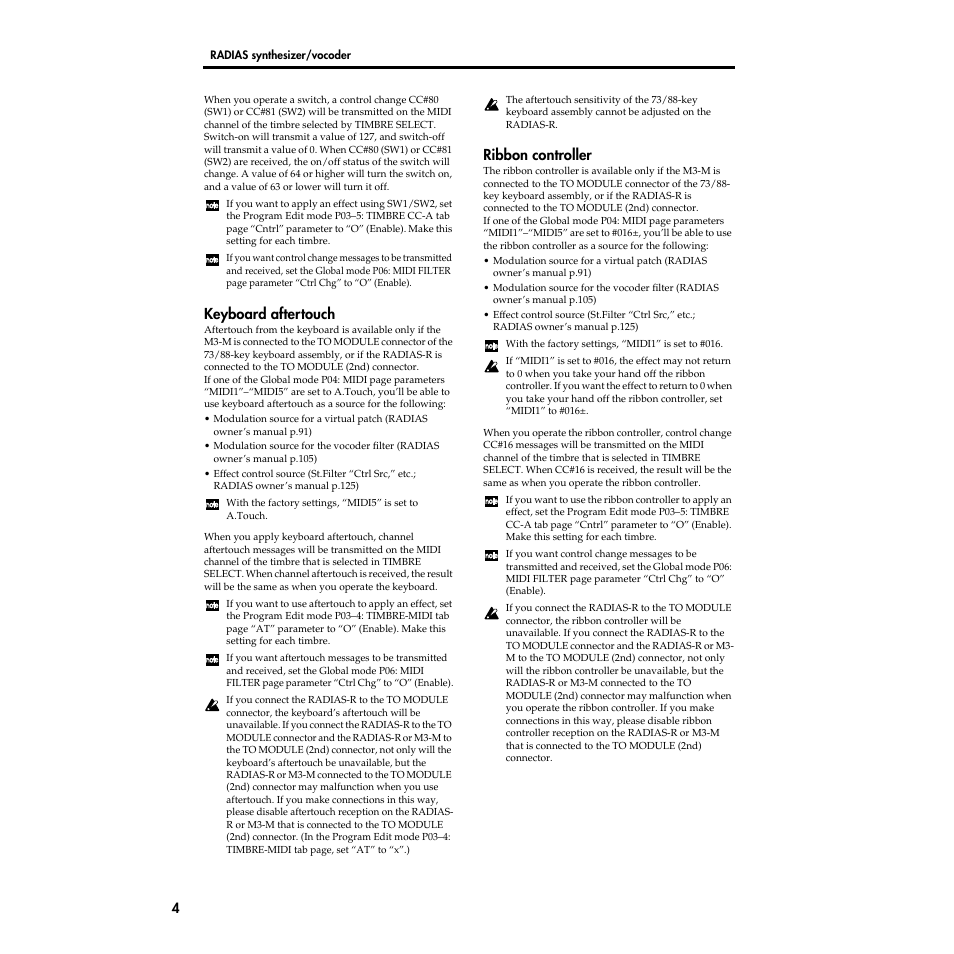 Keyboard aftertouch, Ribbon controller | KORG Radias MMT User Manual | Page 4 / 6