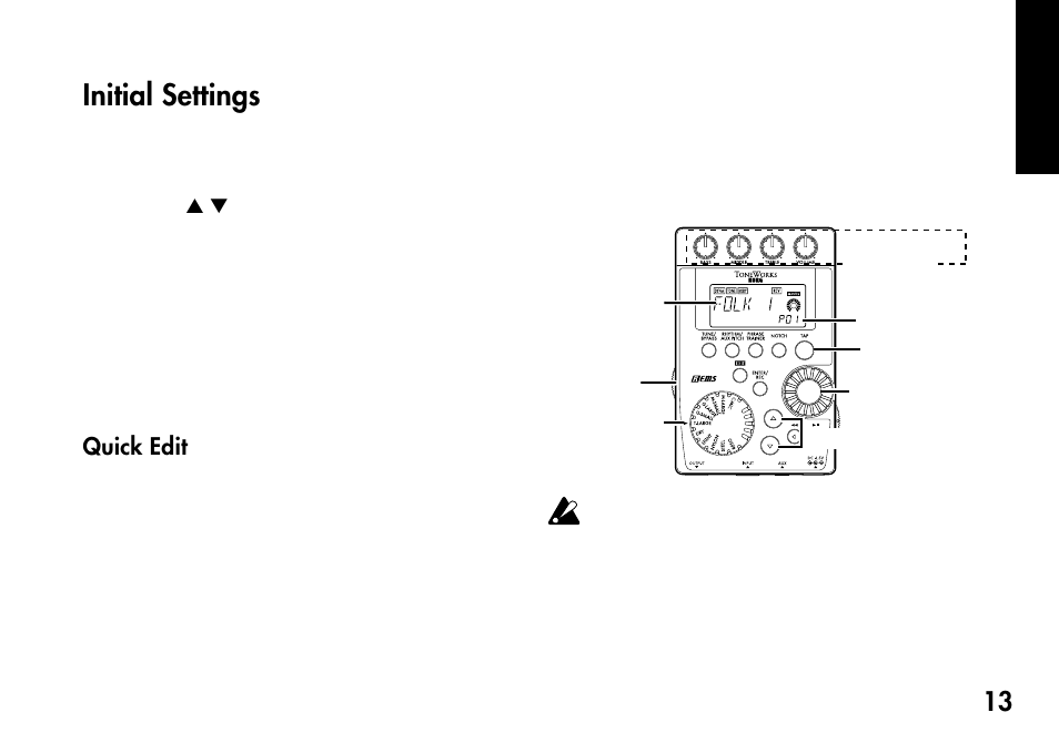 Initial settings, Quick edit | KORG Pandora PX4A User Manual | Page 13 / 121