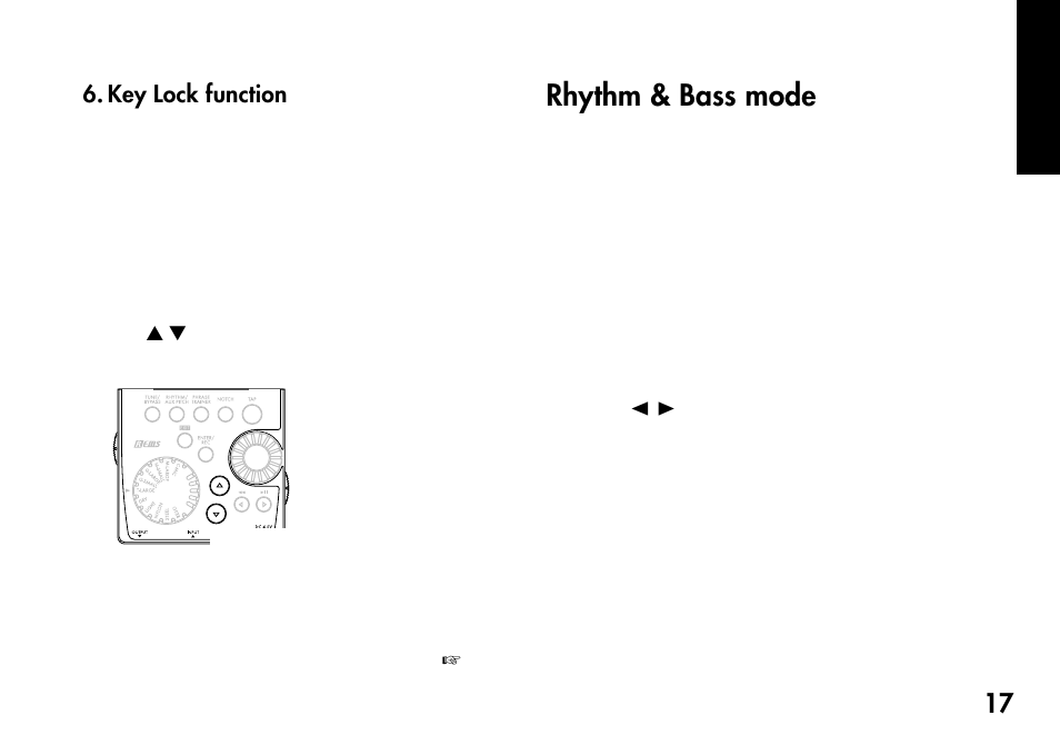 Key lock function, Rhythm & bass mode | KORG Pandora PX4A User Manual | Page 17 / 121