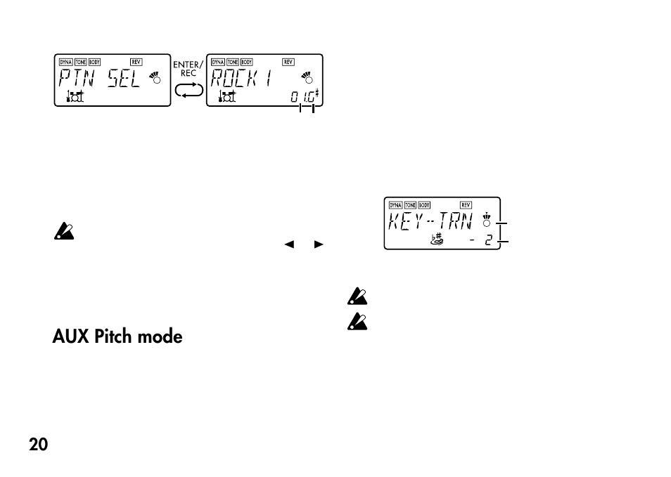 Aux pitch mode | KORG Pandora PX4A User Manual | Page 20 / 121