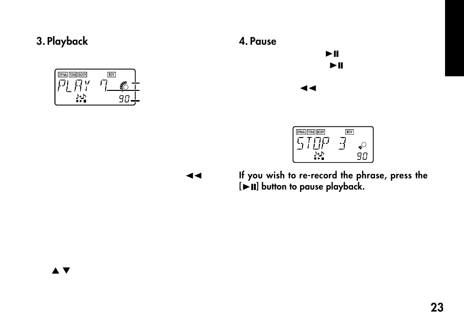 Playback, Pause, Playback 4. pause | KORG Pandora PX4A User Manual | Page 23 / 121