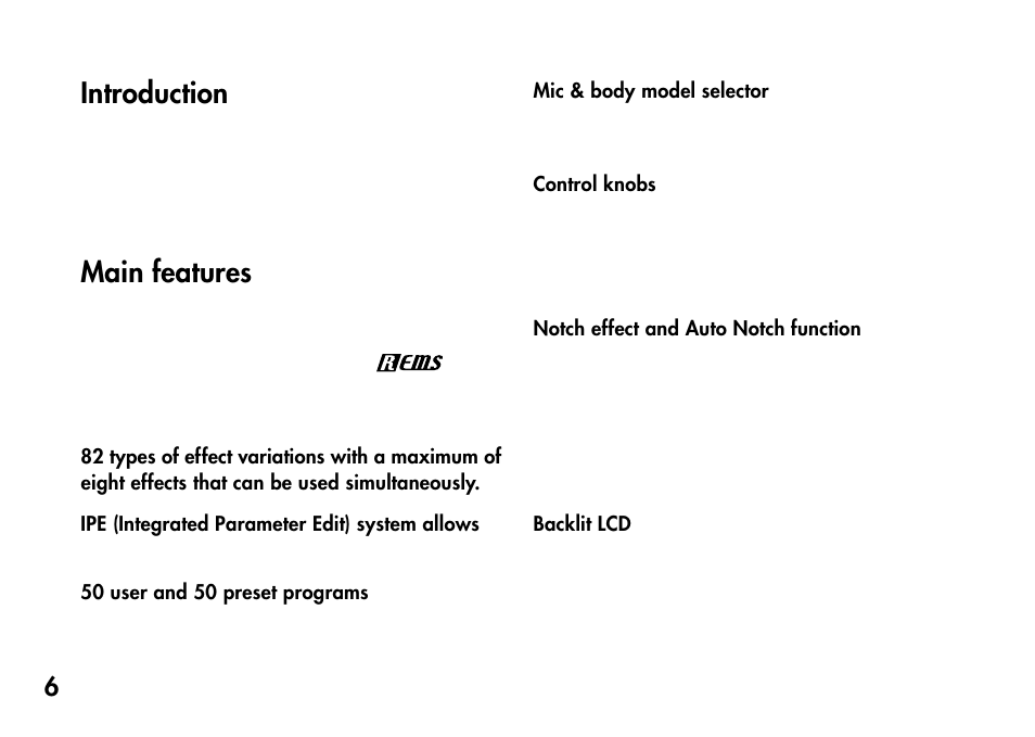 Introduction, Main features, Introduction main features | KORG Pandora PX4A User Manual | Page 6 / 121