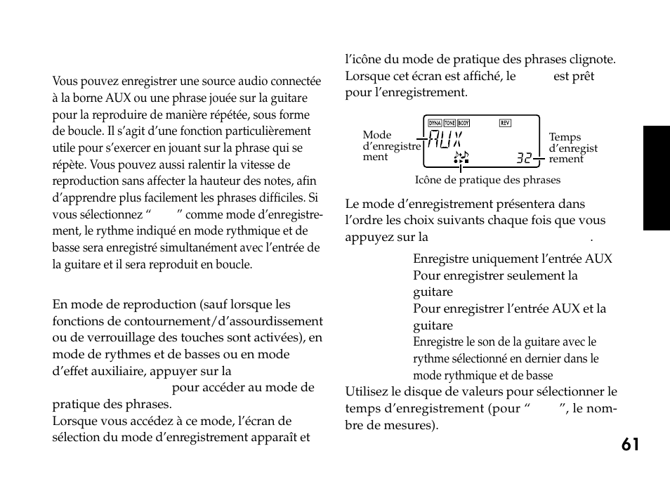 Mode de pratique des phrases, Sélection du mode d’enregistrement | KORG Pandora PX4A User Manual | Page 61 / 121