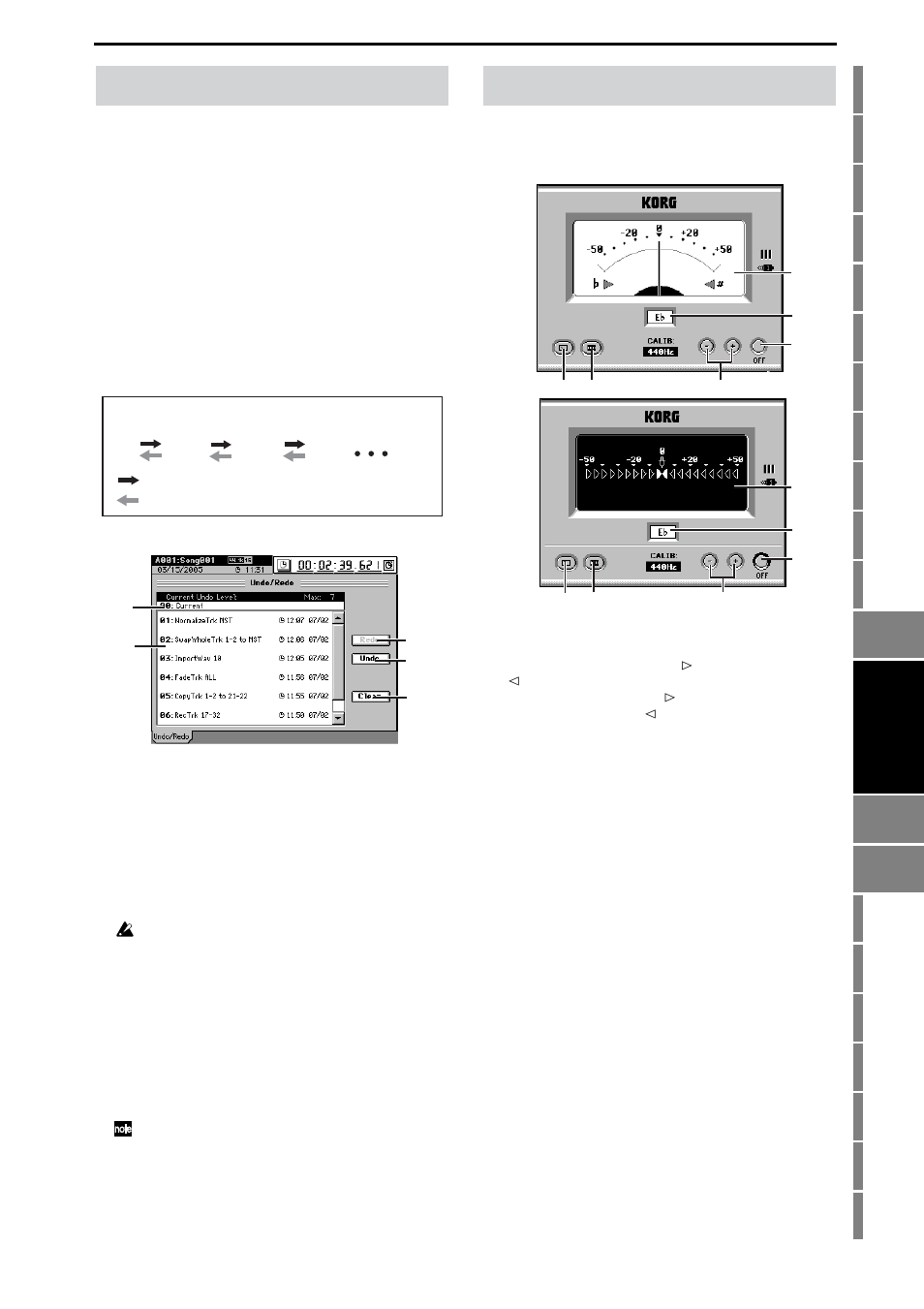 Undo, Tuner, P.141) | Return to the state prior to recording or editing, Evious state, P.141, State prior to execution, P.141), or put the, Reference | KORG D3200 User Manual | Page 151 / 200