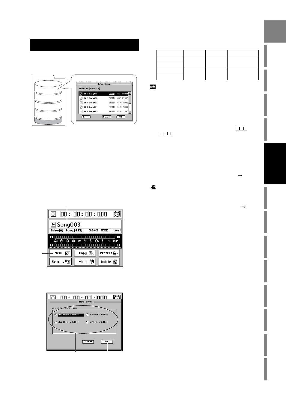 Operation, Song, locate, Selecting/creating a song | 1. creating a new song | KORG D3200 User Manual | Page 45 / 200