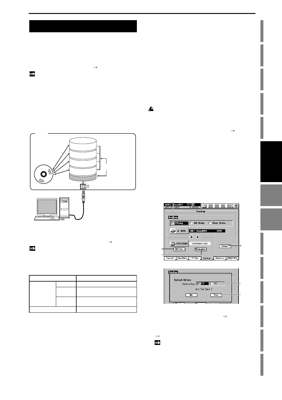 Data, Backing up and restoring, 1. backing up | Backing up 1 song, Backing up 1song, P.83), Operation | KORG D3200 User Manual | Page 93 / 200