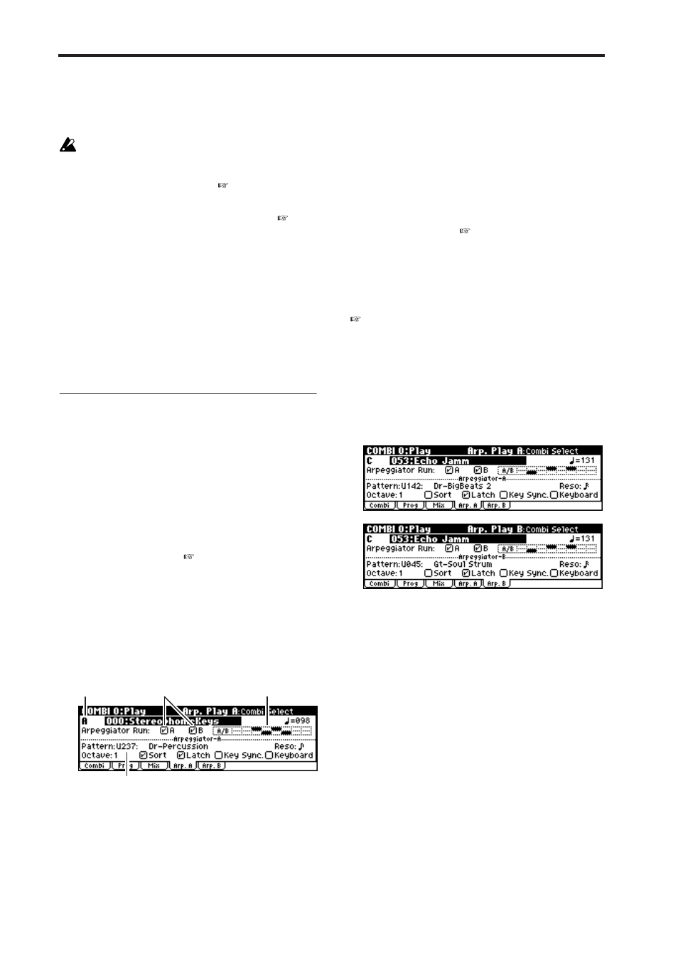 Select the arpeggiator(s) that will run | KORG X50 User Manual | Page 102 / 132