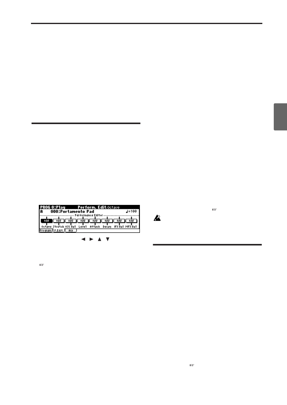 Simple program editing, Performance edit, Realtime controls [1], [2], [3], [4], [select | P.43, 92), Arpeggiator, P.43), P.43 and | KORG X50 User Manual | Page 49 / 132