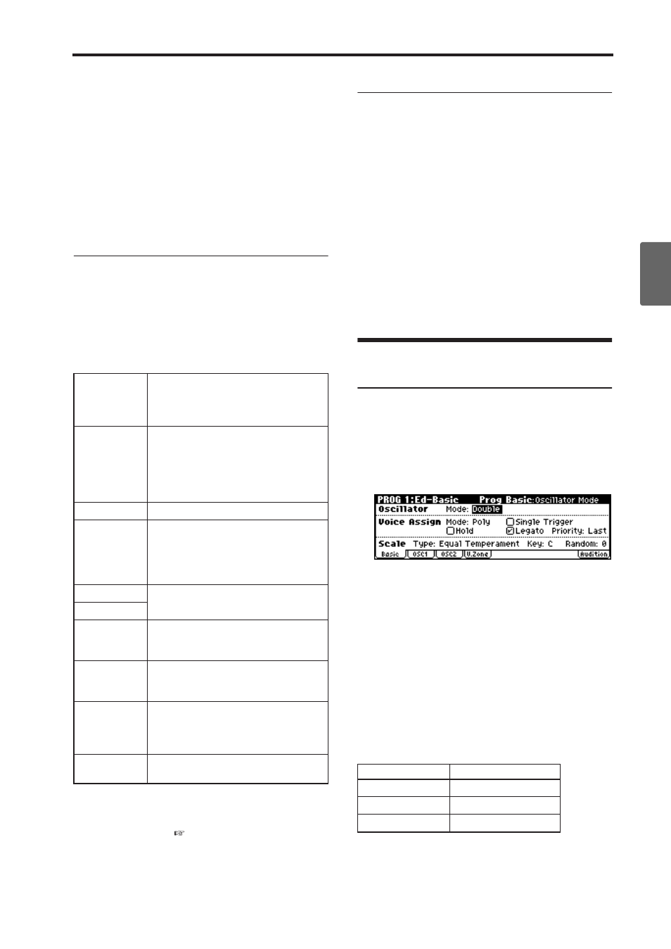 Basic oscillator settings, Overview of editing pages, Comparing (original and edited sounds) | Program type setting (single, dou- ble, drum kit), Arpeggiator, Polyphony | KORG X50 User Manual | Page 53 / 132