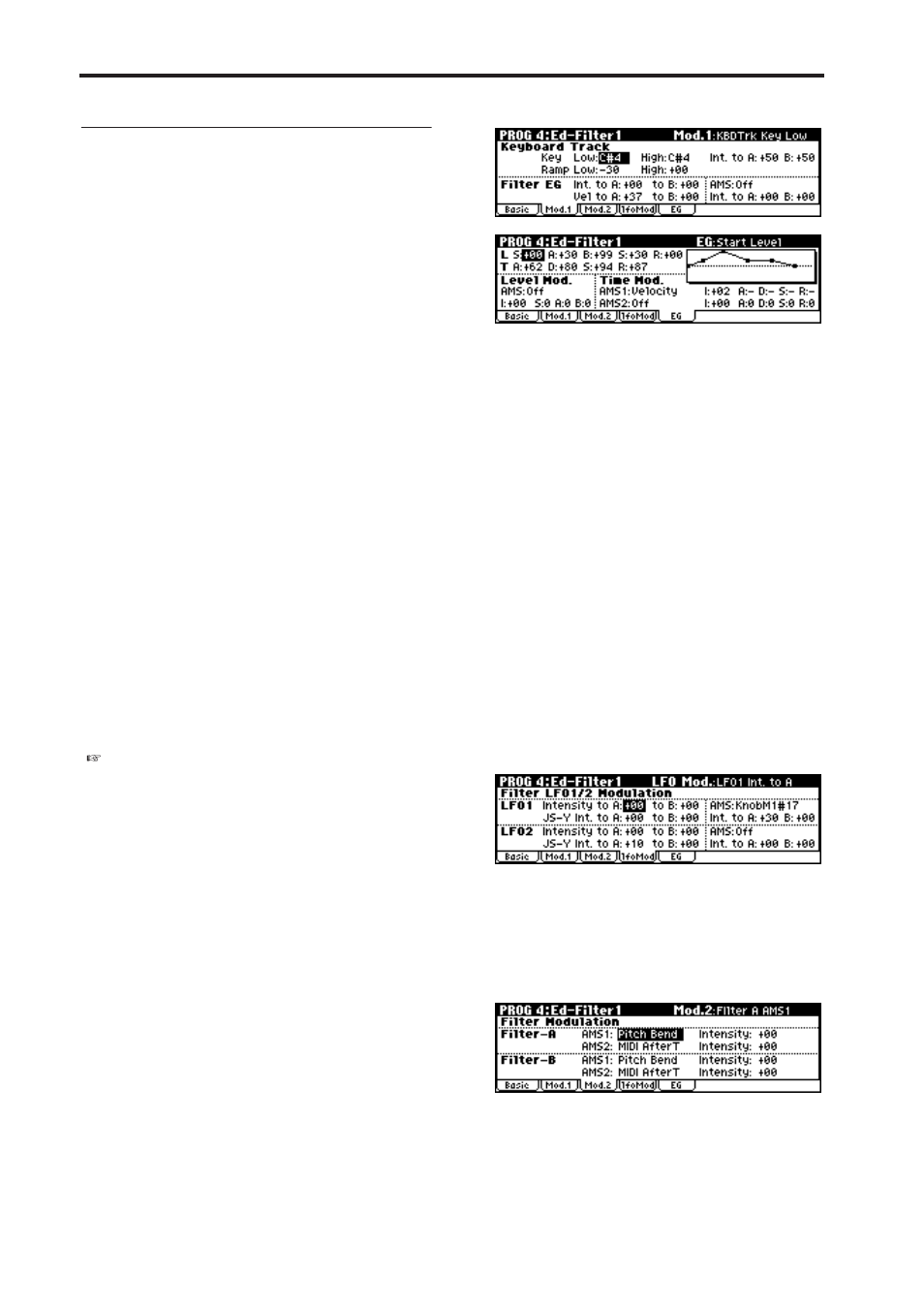 P.54, pg p.16, 54 modulating the filters | KORG X50 User Manual | Page 60 / 132