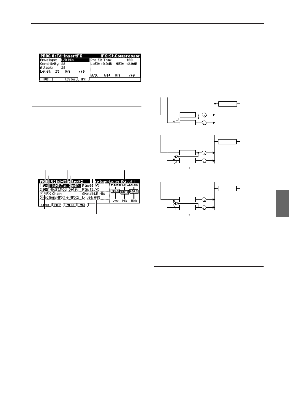 Selecting master effects, and chain settings, Master eq, Effect settings for a program | KORG X50 User Manual | Page 89 / 132