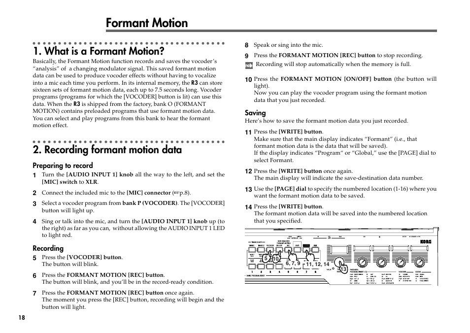 Formant motion, What is a formant motion, Recording formant motion data | KORG R3 User Manual | Page 24 / 94