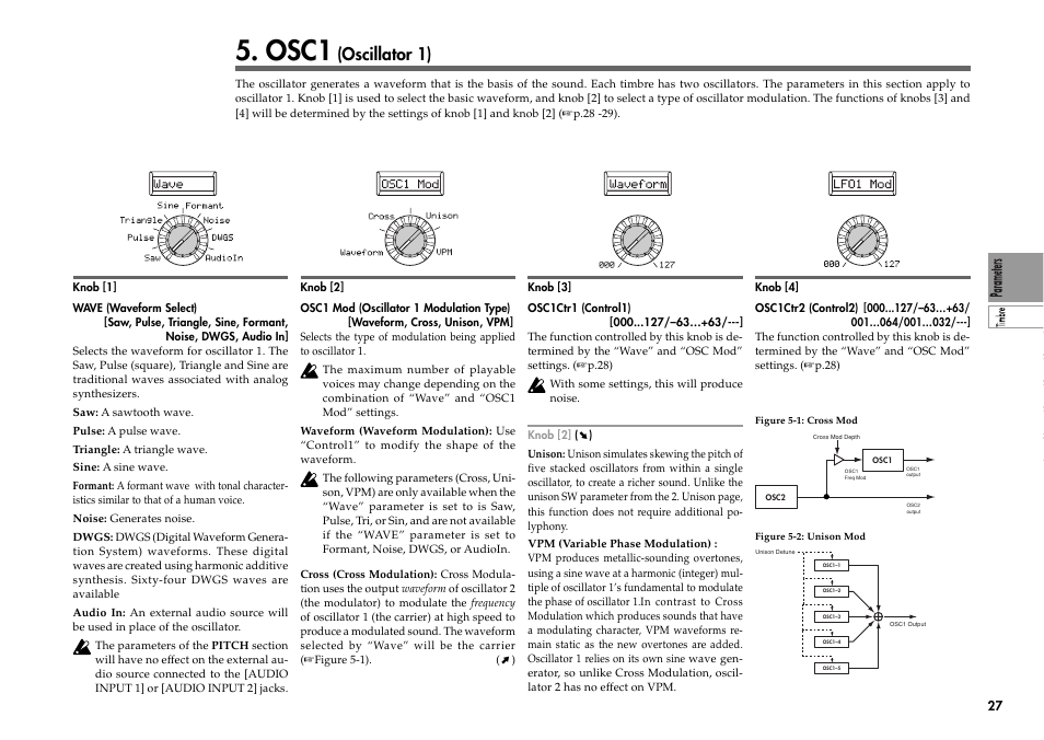 Osc1 (oscillator 1), Osc1, Oscillator 1) | KORG R3 User Manual | Page 33 / 94