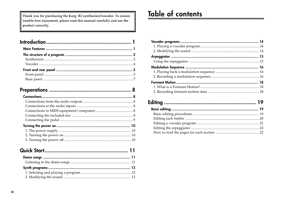 KORG R3 User Manual | Page 4 / 94