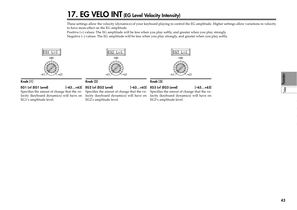 Eg velo int (eg level velocity intensity), Eg velo int, Eg level velocity intensity) | KORG R3 User Manual | Page 49 / 94