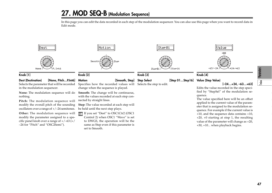 Mod seq-b (modulation sequence), Mod seq-b, Modulation sequence) | KORG R3 User Manual | Page 53 / 94