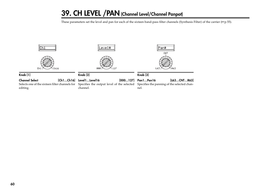 Ch level /pan (channel level/channel panpot), Ch level /pan, Channel level/channel panpot) | KORG R3 User Manual | Page 66 / 94