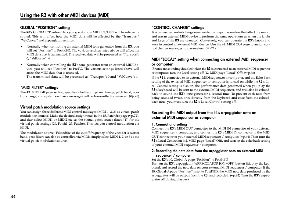 Using the r3 with other midi devices (midi) | KORG R3 User Manual | Page 72 / 94
