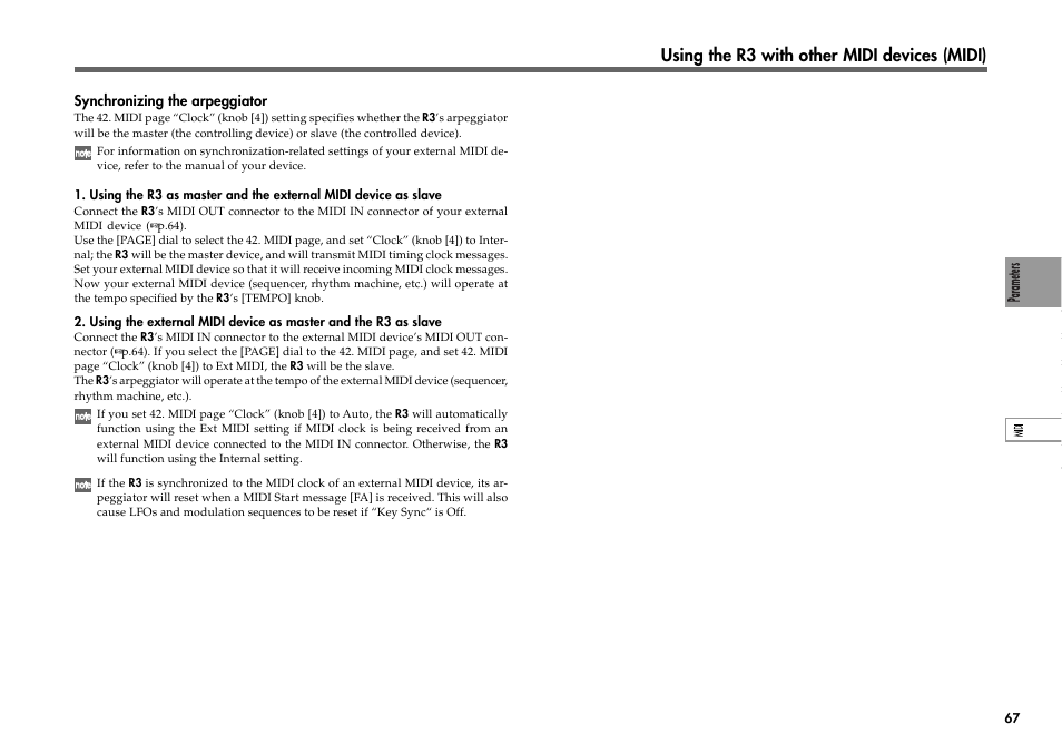 Using the r3 with other midi devices (midi) | KORG R3 User Manual | Page 73 / 94