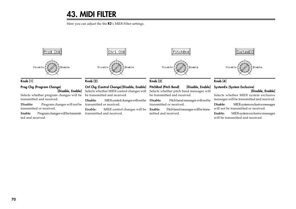 Midi filter | KORG R3 User Manual | Page 76 / 94