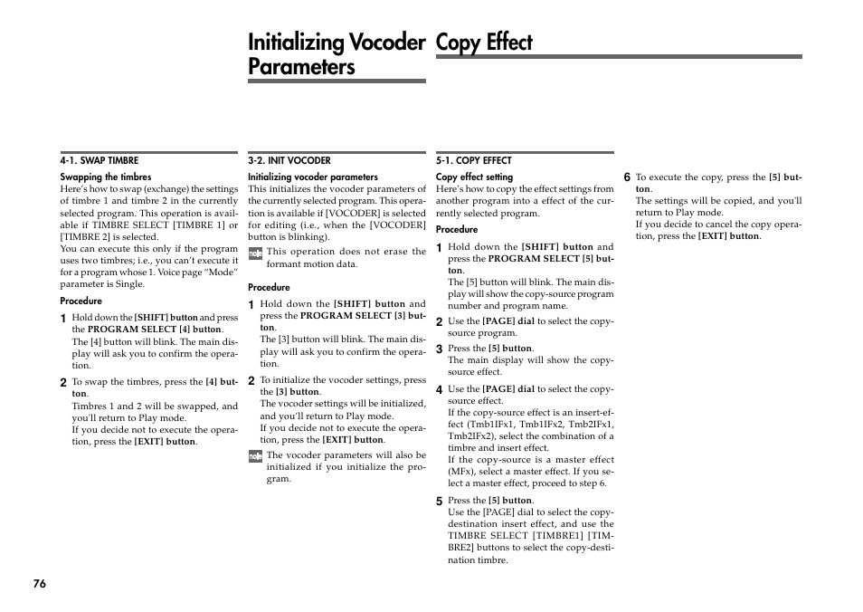 Initializing vocoder parameters, Copy effect, Initializing vocoder parameters copy effect | KORG R3 User Manual | Page 82 / 94
