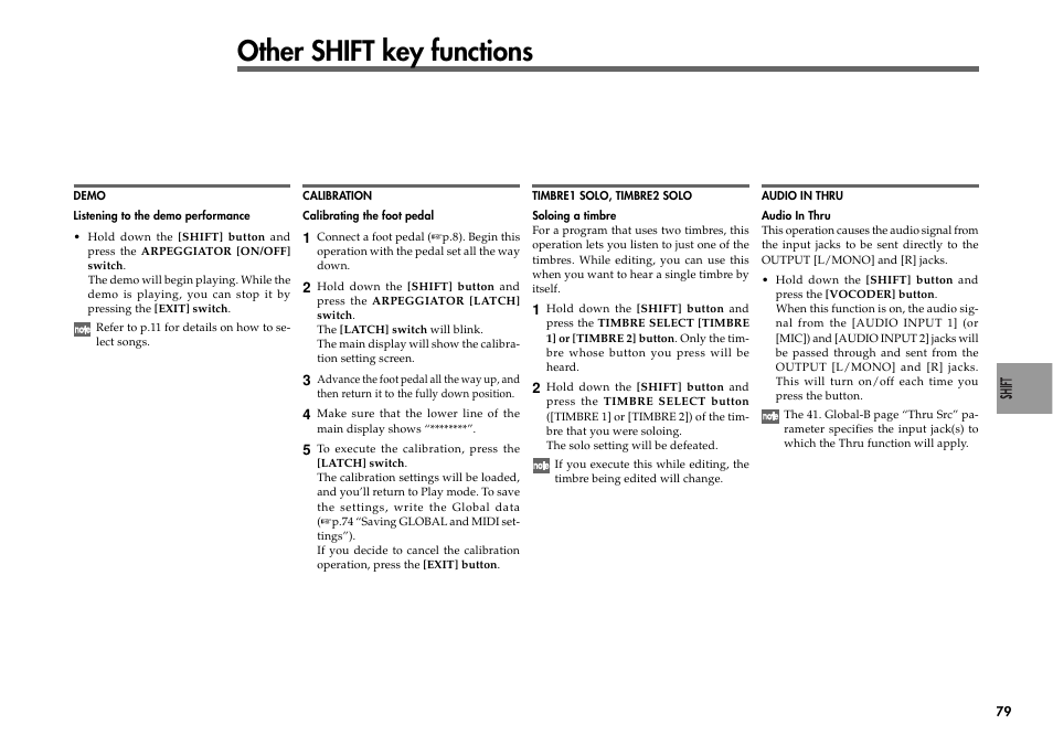 Other shift key functions | KORG R3 User Manual | Page 85 / 94