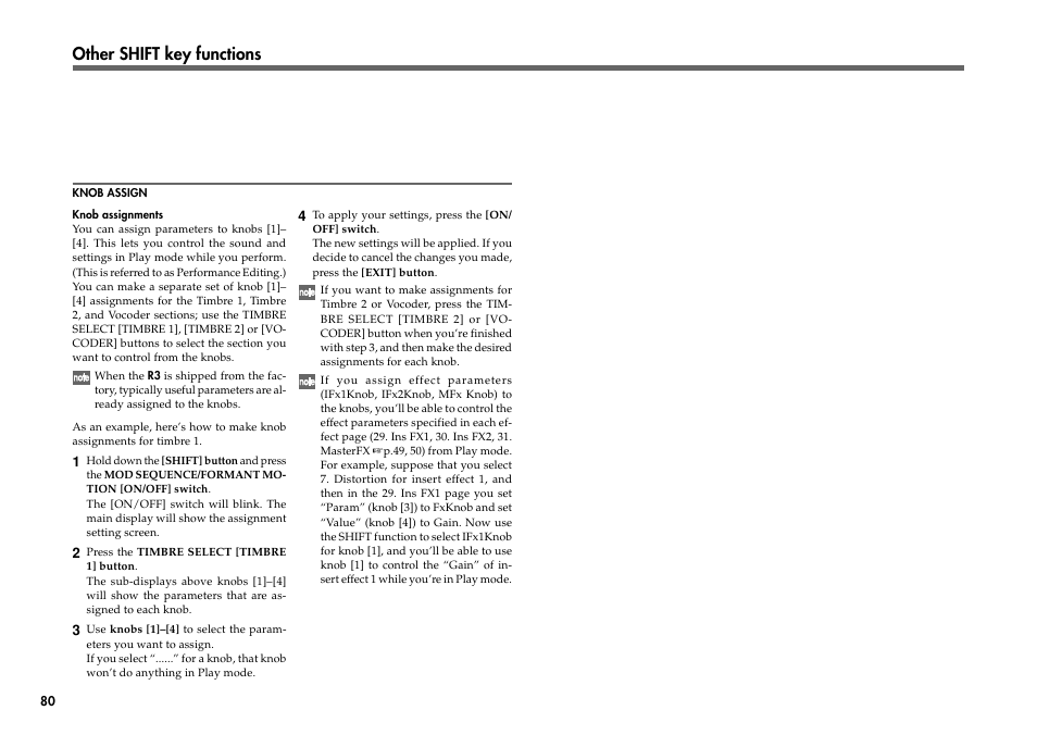 Other shift key functions | KORG R3 User Manual | Page 86 / 94