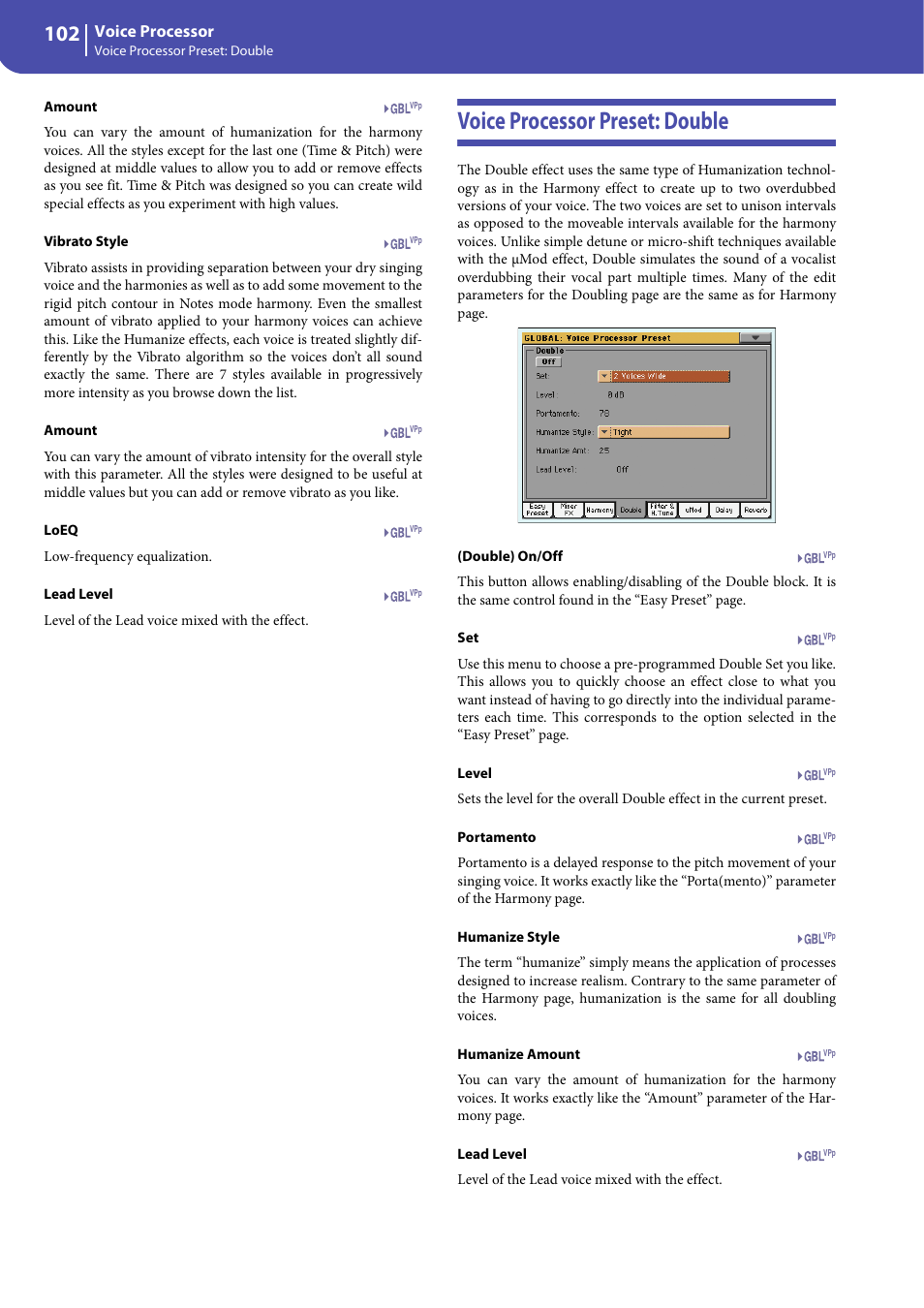 Voice processor preset: double | KORG Professional Engineer PA3 User Manual | Page 104 / 250