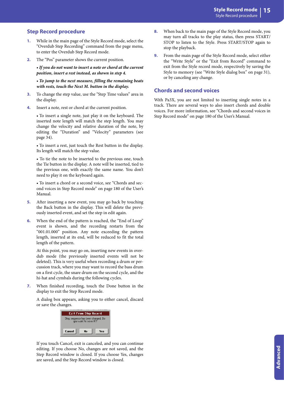Step record procedure, Chords and second voices | KORG Professional Engineer PA3 User Manual | Page 17 / 250