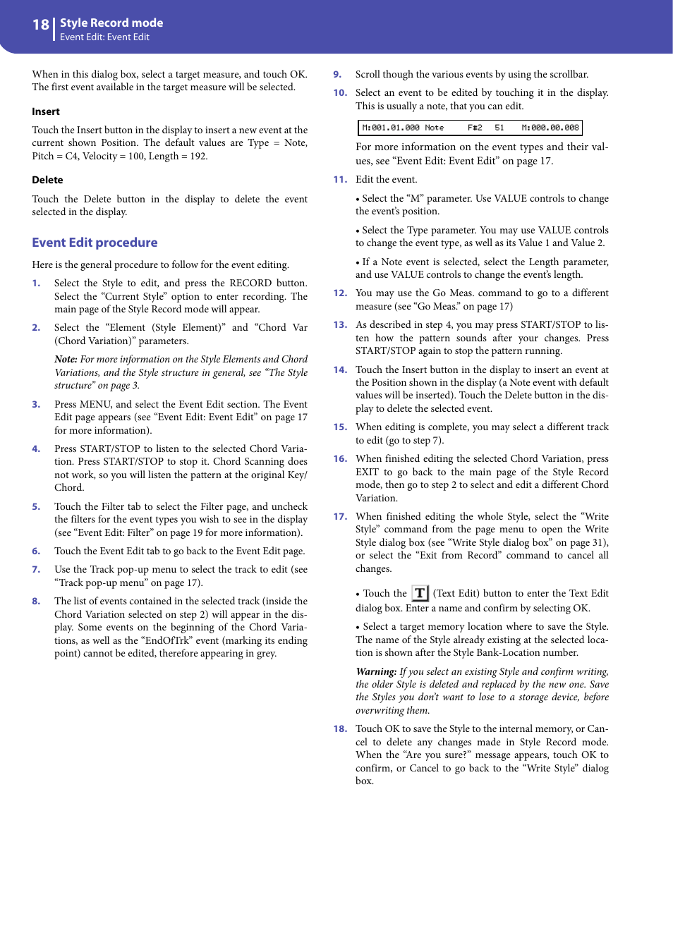 Event edit procedure | KORG Professional Engineer PA3 User Manual | Page 20 / 250