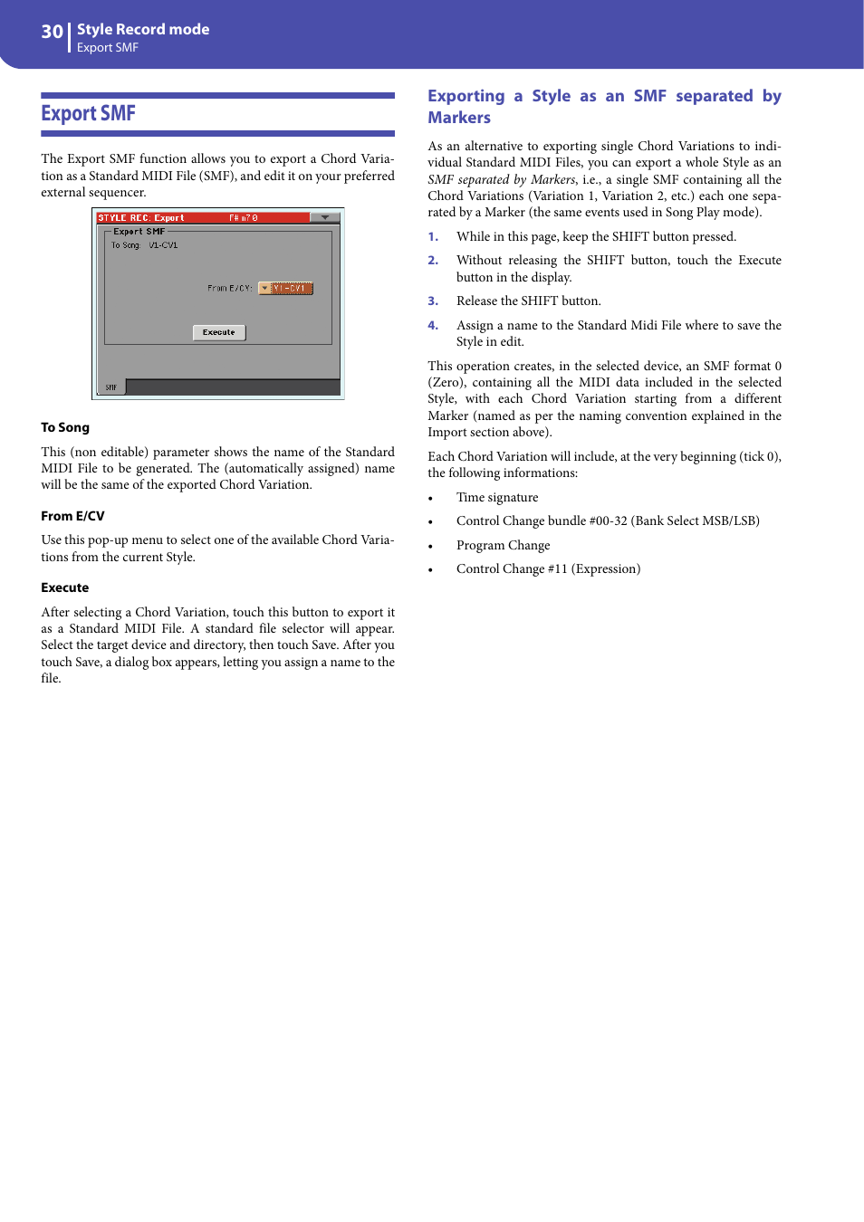 Export smf, Exporting a style as an smf separated by markers | KORG Professional Engineer PA3 User Manual | Page 32 / 250