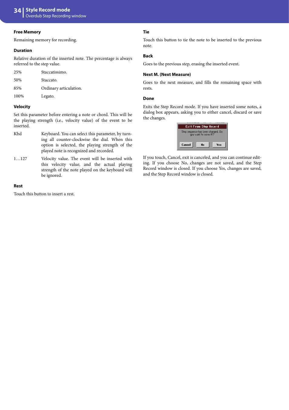 E “duration, D “velocity” pa | KORG Professional Engineer PA3 User Manual | Page 36 / 250