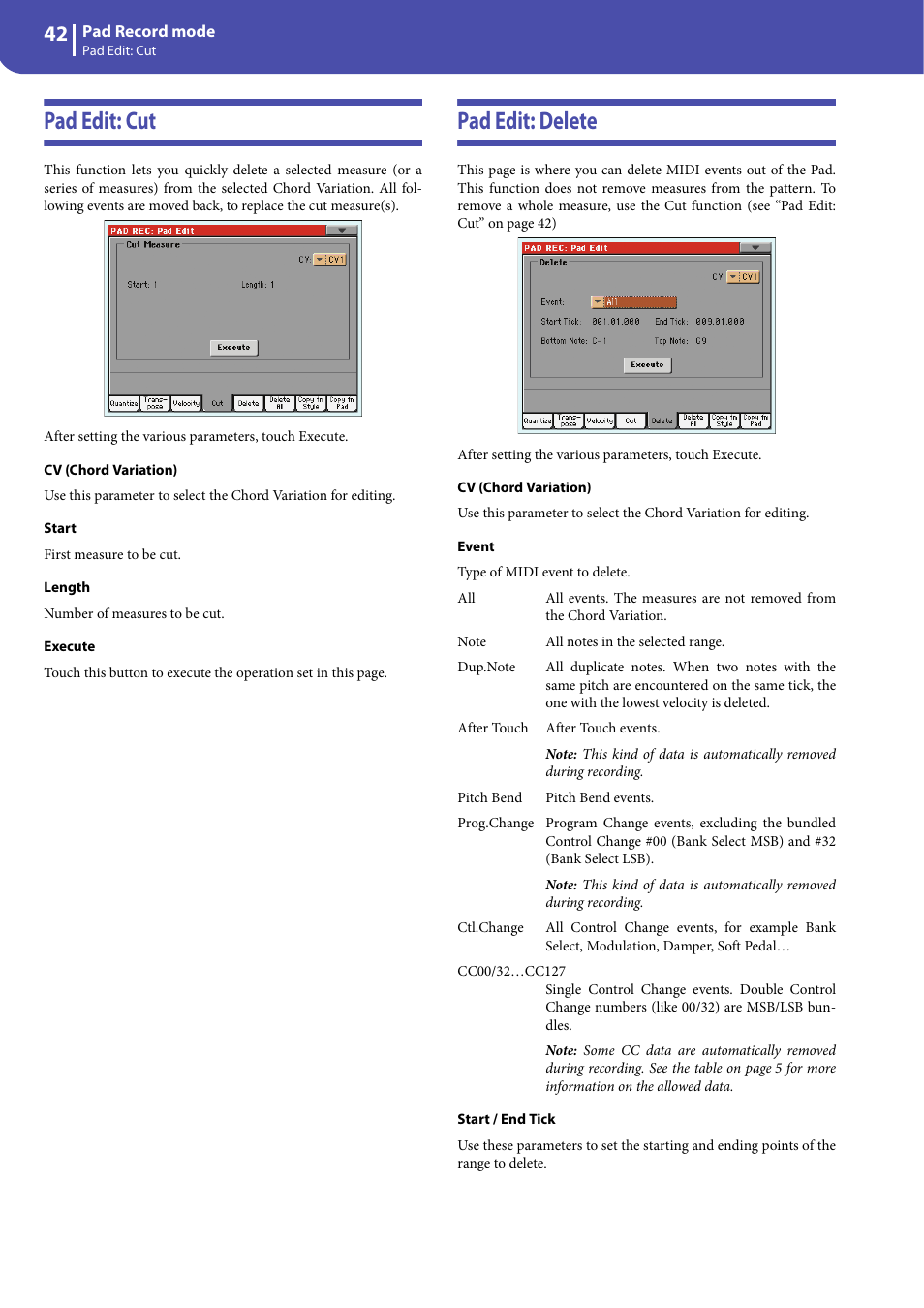 Pad edit: cut, Pad edit: delete, Pad edit: cut pad edit: delete | KORG Professional Engineer PA3 User Manual | Page 44 / 250