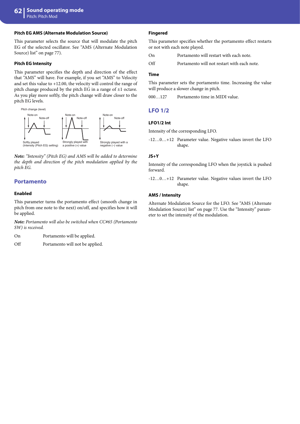 Portamento, Lfo 1/2 | KORG Professional Engineer PA3 User Manual | Page 64 / 250