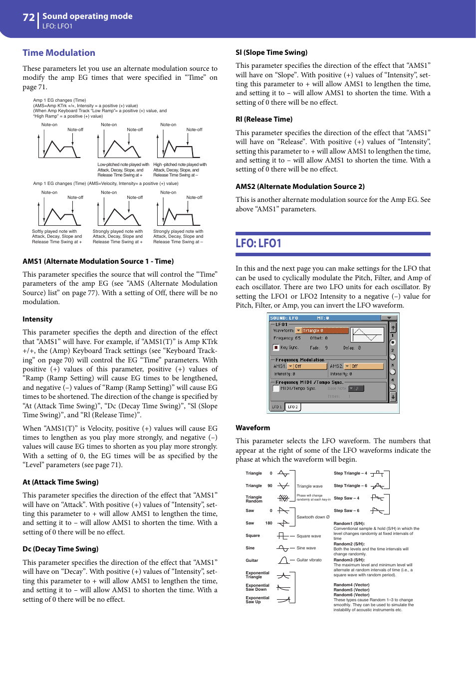 Time modulation, Lfo: lfo1, Sound operating mode | KORG Professional Engineer PA3 User Manual | Page 74 / 250